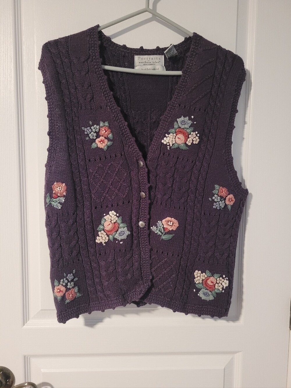 Vintage Purple Floral Embroidered Knit Vest